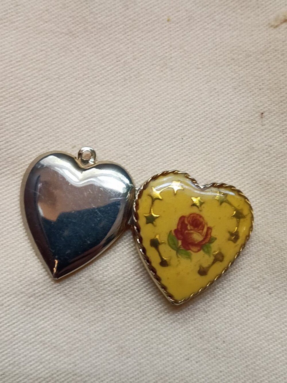 Gold Yellow Enamel Locket with Pink Rose